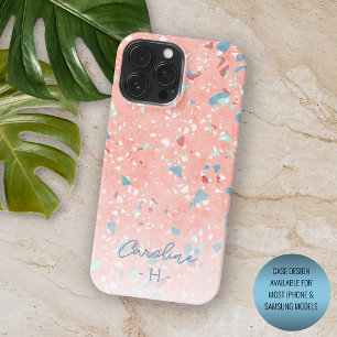 Coque Pour Pour iPhone 14 Pro Max Motif Terrazzo Vert Menthe Bleu Blanc Corail Rouge