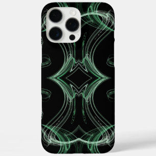 Coques iPhone 16 Pro Max Motif textile fractal ou papier peint en noir et v