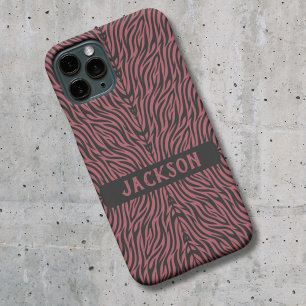 Coques iPhone 16 Motif Tigre en Rouge et Gris avec Nom