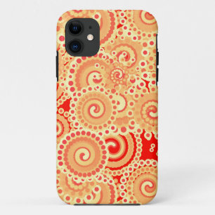 Coque iPhone 11 Motif tourbillon fractal, nuances de corail orange