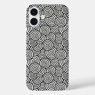 Coques iPhone 16 Plus Motif tourbillon japonais - blanc et noir