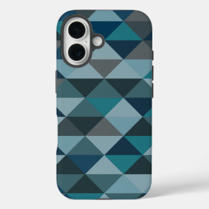 Coques iPhone 16 Motif triangle géométrique en dégradé bleu