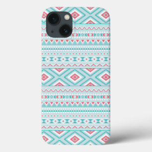 Etui iPhone 13 Motif tribal Aztec Turquoise et rose