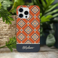 Motif tribal aztèque bleu rouille Nom personnalisé