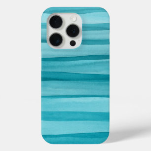 Coque iPhone 15 Pro Motif turquoise de lignes d'aquarelle Abstraite bl