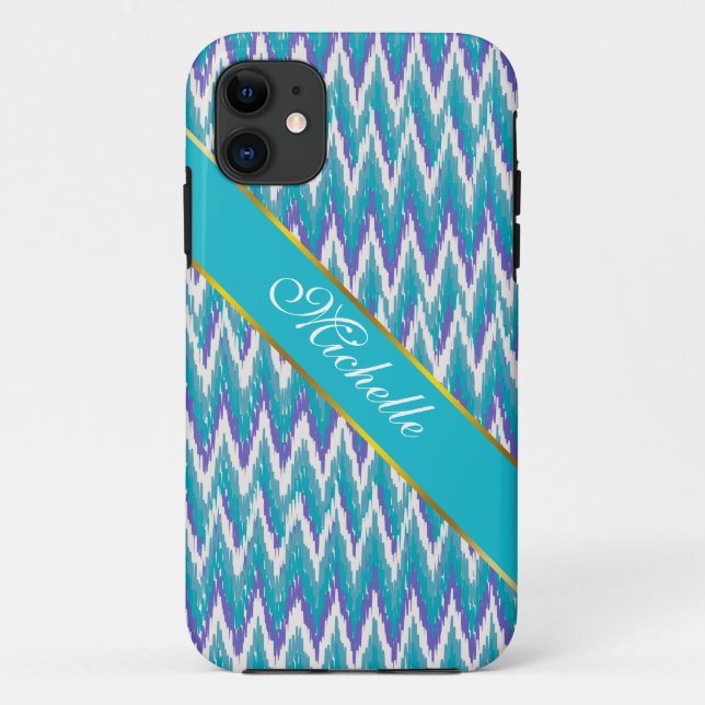Coques Case-Mate iPhone motif turquoise et Amethyst iKat ZigZag (Dos)