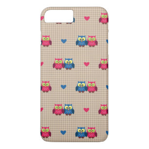Coque iPhone 7 Plus Motif vérifié avec des hiboux d'amour