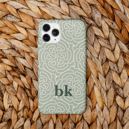 Coque Pour iPhone 14 Motif vert sauge moderne monogrammé