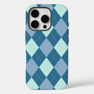 Coques iPhone 16 Pro Motif vintage Argyle bleu