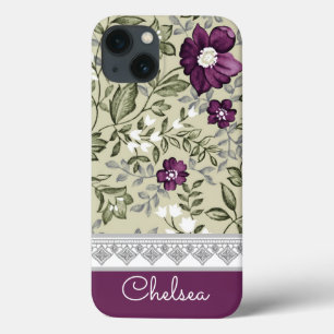 Case-Mate iPhone Case Motif Vintage de feuille pourpre et vert sage