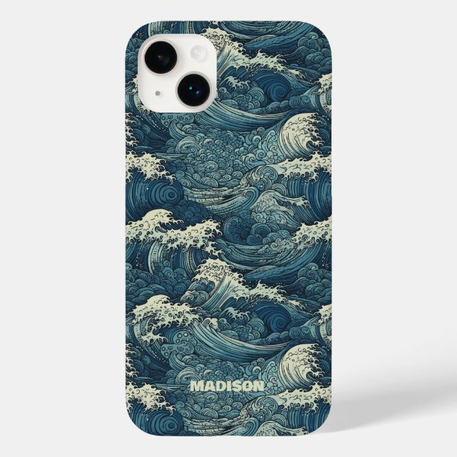 Coques Case-Mate iPhone Motif Waves de nom personnalisé (Verso)