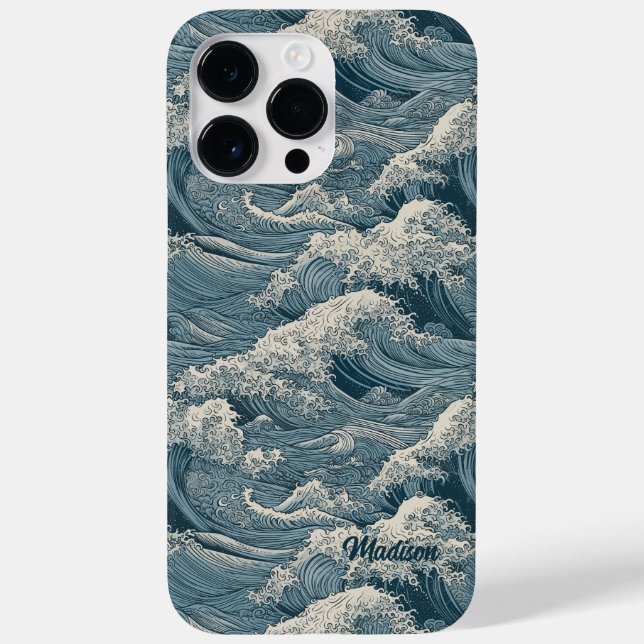 Coques Case-Mate iPhone Motif Waves de nom personnalisé (Verso)