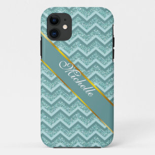 Coques Pour iPhone Motif ZigZag Parties scintillant Turquoise