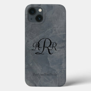 iPhone 13 Coque Motifs de plâtre gris ardoise monogrammés