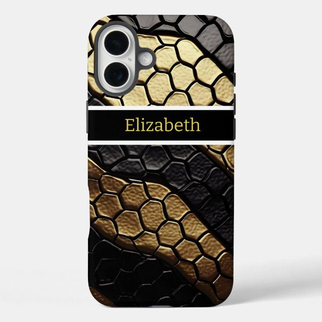 Coques Case-Mate iPhone Motifs frappants d'une peau de serpent noir et or (Verso)