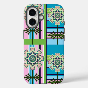 Coques iPhone 16 Motifs géométriques rétro et fleurs imaginaires