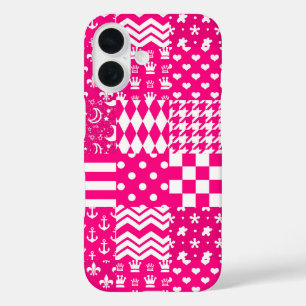 Coques iPhone 16 Motifs mélangés rose blanc