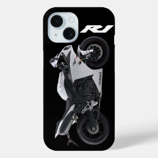 Coque Pour iPhone 15 Moto blanche R1 Sportsbike