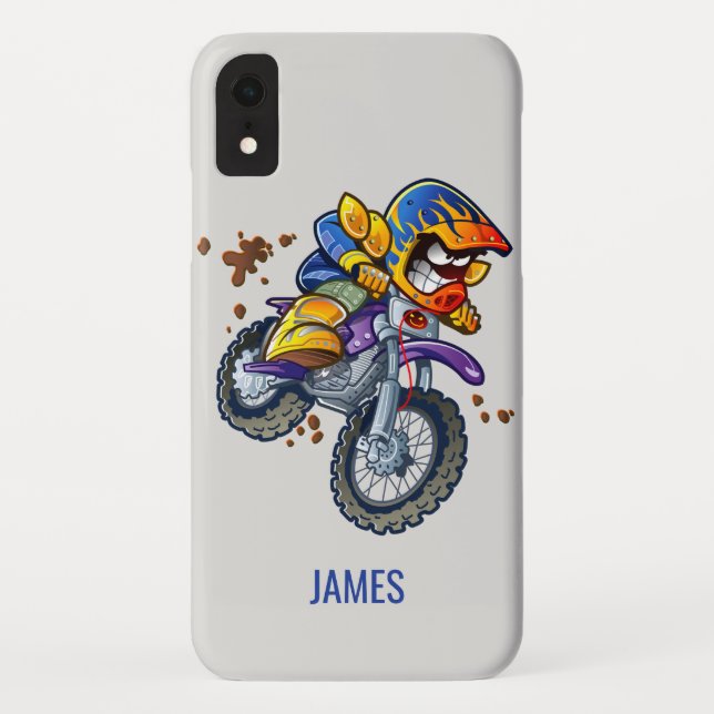Coques Case-Mate iPhone Motocross Rider Cartoon Nom personnalisé | Sport (Dos)