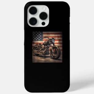Coque iPhone 15 Pro Max Motorcycle USA Drapeau Retro Biker