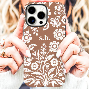 Coques iPhone 16 Pro Max Mousse de Mocha Fleur de Fauvette Rétro Monogramme