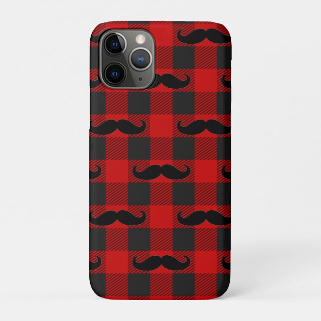 Coques Case-Mate iPhone Moustache Buffalo Plaid Motif noir et rouge (Dos)