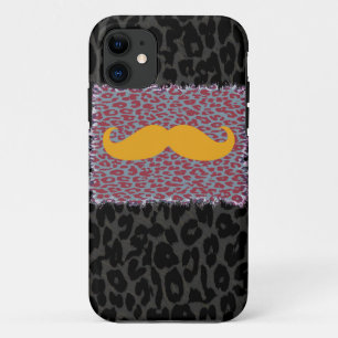 Coque iPhone 11 Moustache jaune et Empreinte de léopard