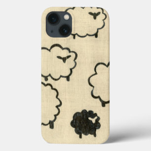 Etui iPhone 13 Mouton blanc et noir sur Arrière - plan crème