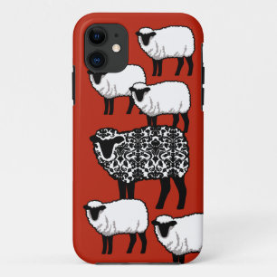 Etui iPhone Case-Mate Mouton noir Damas sur rouge