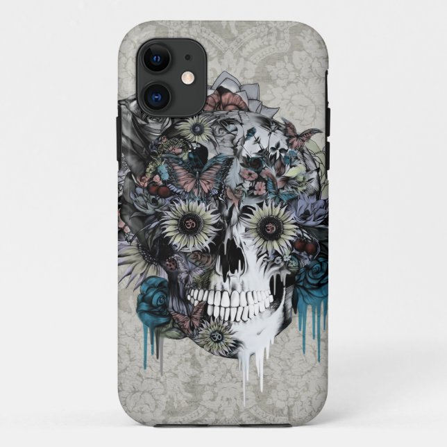 Coques Case-Mate iPhone Muet, damassé de crâne de tournesol (Dos)