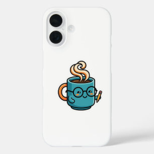 Coques iPhone 16 Mug à café Kawaii mignon portant des lunettes de l