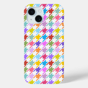 Coque Pour iPhone 15 Multicolor Houndstooth+Motif blanc