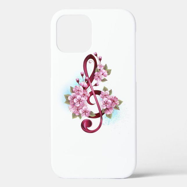 Coques Case-Mate iPhone Musical treble clef notes with Sakura flowers (Verso)