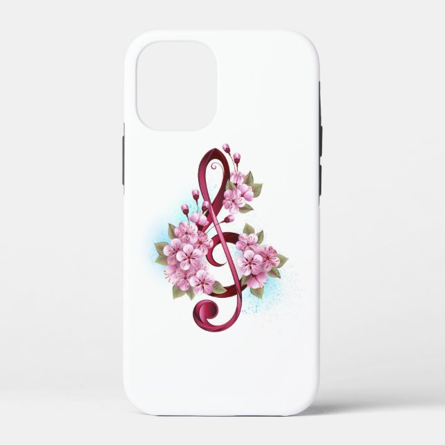 Coques Case-Mate iPhone Musical treble clef notes with sakura flowers (Verso)