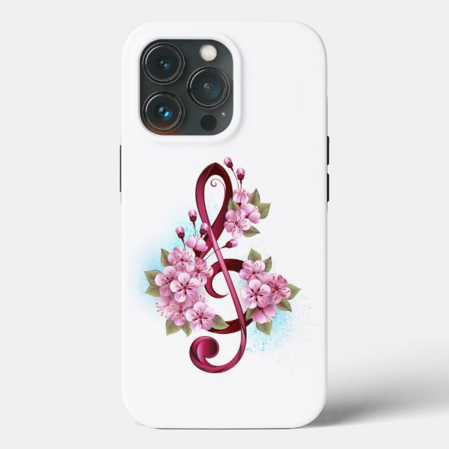 Coques Case-Mate iPhone Musical treble clef notes with sakura flowers (Verso)