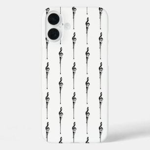 Coques iPhone 16 Plus Musique Motif Melting Treble Clef noir et blanc