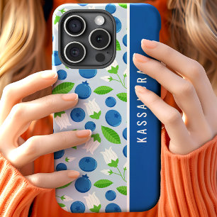 Coque Pour iPhone 15 Myrtilles Florales Nom Personnalisé