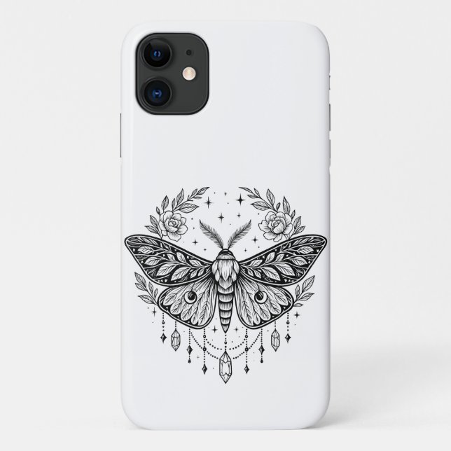Coques Case-Mate iPhone Mystical Gothic Moth Botanical Celestial Line Art (Dos)
