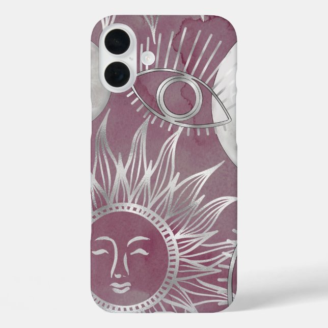 Coques Case-Mate iPhone Mystique solaire | Rose Argent Lune Étoiles Soleil (Verso)