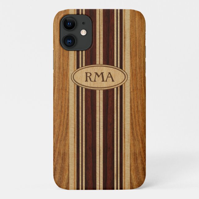 Coques Case-Mate iPhone Nalu Lua Faux Koa Wood Monogram Surboard (Dos)