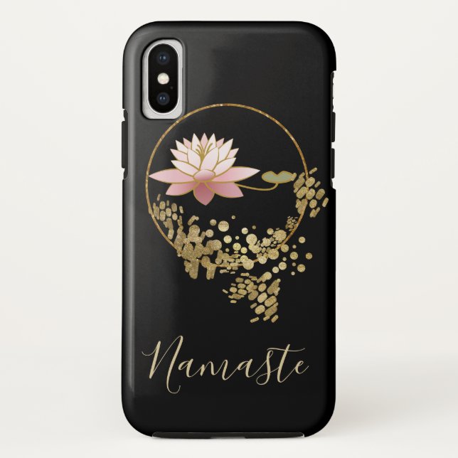 Coques Case-Mate iPhone *~* Namaste Lotus Gold Parties scintillant Black G (Dos)