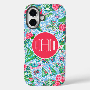 Coques iPhone 16 Nantucket Preppy Palm Beach Imprimer Monogramme