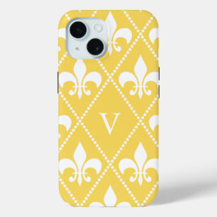 Coque Pour iPhone 15 Naples Ytellow Fleur de Lis avec monogramme