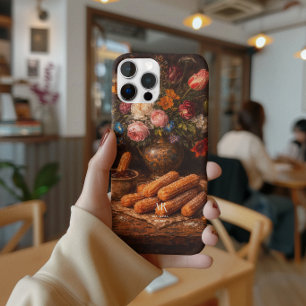 Coque iPhone 15 Pro Max Nature morte de churros floraux Monogramme