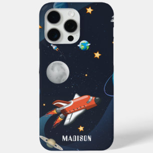 Coque iPhone 15 Pro Max Navette spatiale Voyage Lune Étoiles Personnalisée