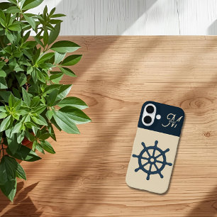 Coques iPhone 16 Navire bleu marine roue & Monogram Beige Maison cô