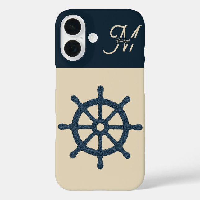 Coques Case-Mate iPhone Navire bleu marine roue & Monogram Beige Maison cô (Verso)