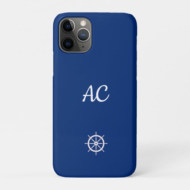 Coques Case-Mate iPhone Navires nautiques Roue Bleu+Blanc (Personnaliser) (Dos)