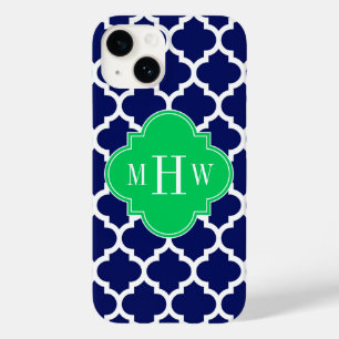 Coque Pour iPhone 14 Navy Blanc Marocain #5 Émeraude 3 Initiale Monogra