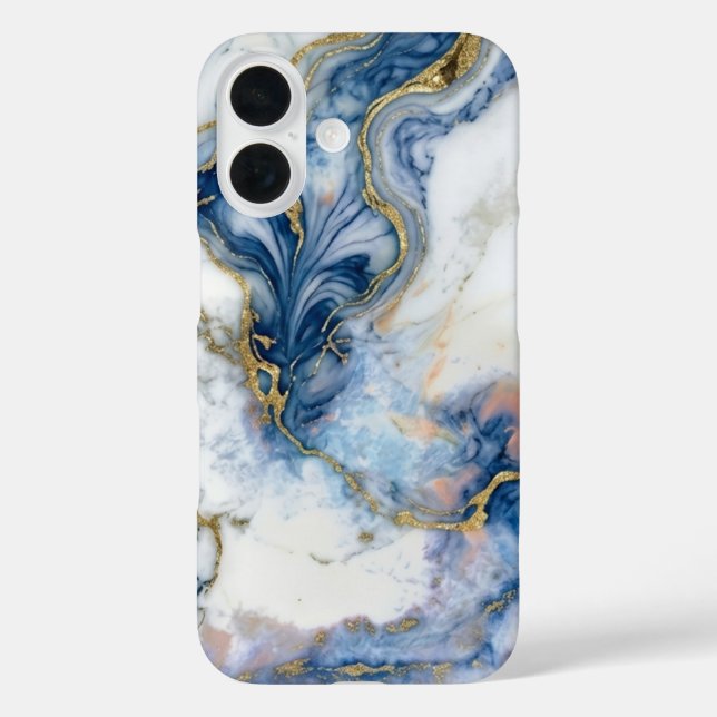Coques Case-Mate iPhone Navy Blue & Liquid Gold Marble Case | iPhone 16 (Verso)